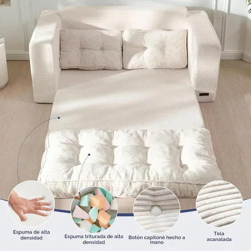 Vista 5 de MAXYOYO Sofá cama plegable, sofá biplaza convertible con almohadas Beige