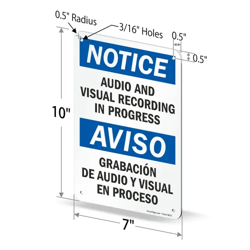 Vista 6 de Aviso: y visual de audio grabación en el Progreso, aviso Audio y grabacio vissual en señal, 10" x 7