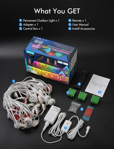 Vista 7 de Smart RGBIC - Luces permanentes para exteriores, 124 pies (72 LED), IP68, impermeables, luces de Navidad que cambian de color con 51 modos festivos