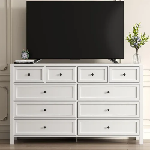 Vista 6 de Cómoda rústica con 10 cajones para dormitorio, cómoda blanca Blanco-10 Cajones