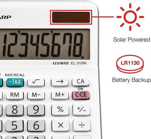Vista 4 de Sharp EL310WB EL-310WB Mini calculadora de escritorio, LCD de 8 dígitos