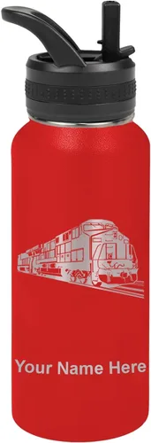 Vista 34 de LaserGram Botella de agua personalizada, tren de carga, acero inoxidable de doble pared aislada al vacío con popote superior, regalo grabado Negro