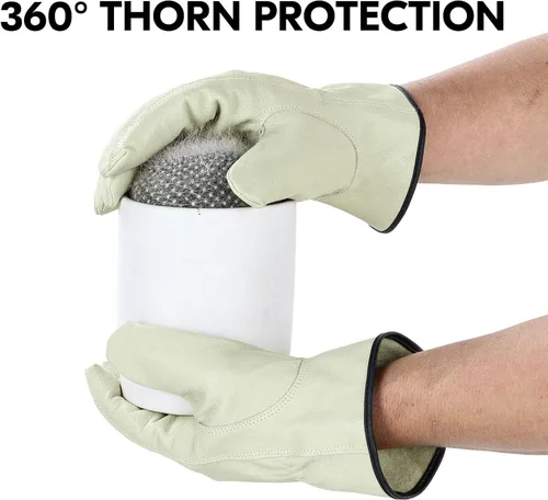 Vista 5 de Vgo... PA9501 - 1 par de guantes de trabajo de piel de cerdo para hombre, guantes de construcción (talla S, color cian claro, PA9501)