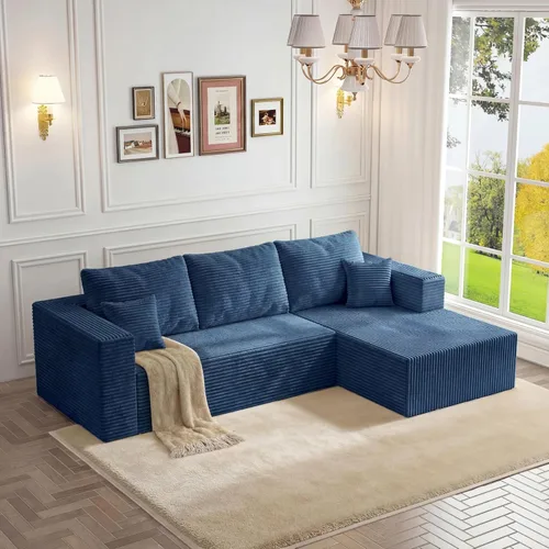 Vista 22 de Sofá otomano modular de pana de 28 pulgadas sin hueso, sofá otomano seccional para sala de estar, color beige