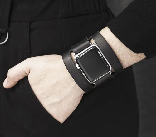 Vista 2 de wide Leather cuff band compatible with Apple watch 38mm 40mm 41mm 42mm 44mm 45mm 46mm 49mm, Handmade UA 1620