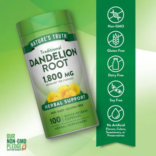 Vista 3 de Nature's Truth - Cápsulas de raíz de diente de león 100 unidades Suplemento sin OMG y sin gluten