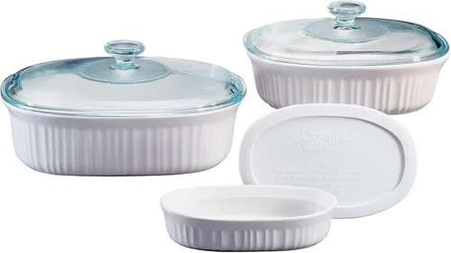 Vista 5 de CorningWare French White Juego de 10 Piezas de Utensilios de Cerámica para Hornear con Tapas de Gres Resistente a Astillas y Grietas, Apto
