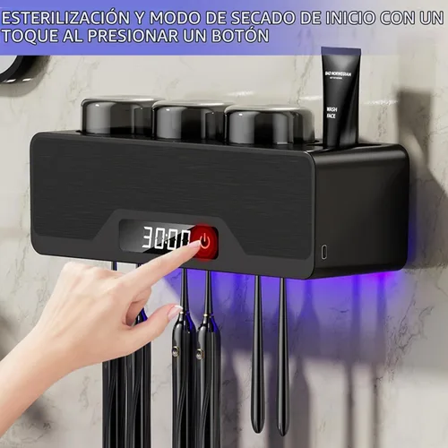 Vista 5 de Soporte para cepillos de dientes montado en la pared, estuche limpiador inteligente con secado y limpieza, soportes para cepillos de dientes con 6
