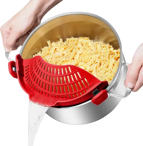Vista 14 de AUOON - Colador grande con clip para todas las ollas y sartenes, colador de silicona de gran tamaño, diseño familiar, colador de pasta, colador