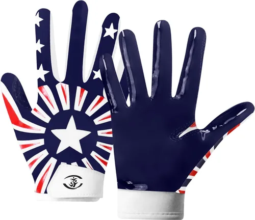 Vista 8 de Guantes de fútbol americano para niños, guantes receptores de fútbol americano juvenil, excelente agarre con silicona adhesiva, antideslizantes