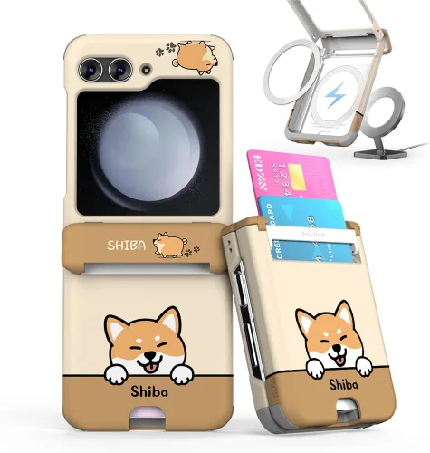 Vista 35 de para Galaxy Z Flip 5 Funda con 2 ranuras para tarjetas, funda rígida delgada y resistente con protección de bisagra, funda completa con protección