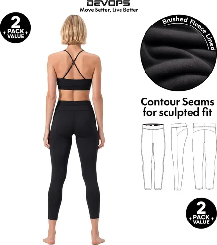 Vista 6 de DEVOPS - Juego de 2 pantalones térmicos interiores para mujer, calzoncillos largos, leggings 1#(línea_2pack) negro/negro