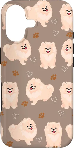 Vista 32 de Funda marrón para iPhone 13 Pro Max con diseño de pomerania y cachorros
