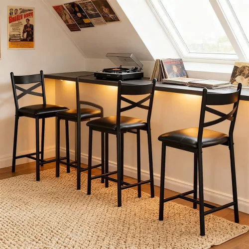 Vista 5 de IDEALHOUSE Taburetes de bar de altura de mostrador de 26 pulgadas, taburetes altos modernos con respaldo, patas de metal y reposapiés, sillas de bar