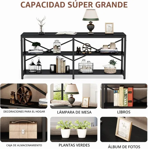 Vista 6 de Tribesigns Mesa Consola Extra Larga de 70.9 Pulgadas, Mesa de Sofá Moderna Detrás del Sofá con Estantes de Almacenamiento, Mesa Industrial de 3