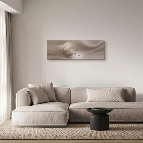 Vista 2 de artgeist Lienzo decorativo para pared, diseño de plumas de 35 x 12 pulgadas, 1 unidad, decoración del hogar, imagen estirada enmarcada para fotos