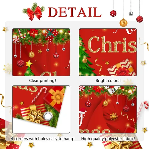 Vista 8 de Avezano Telón de fondo rojo de Feliz Navidad, decoración de fiesta de Feliz Navidad, banner, telón de fondo de fotografía de Feliz Navidad