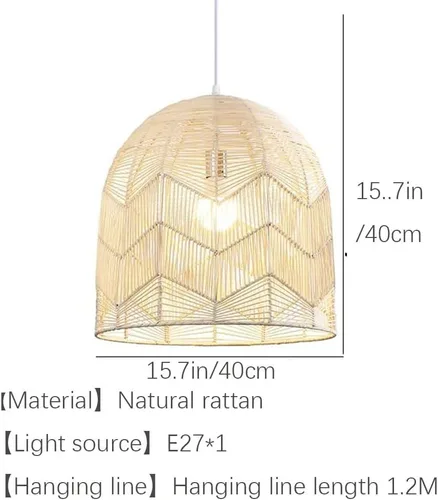 Vista 7 de Lámpara colgante de bambú de ratán natural rústico, lámpara colgante de techo de mimbre tejida a mano estilo bohemio, candelabro retro de granja
