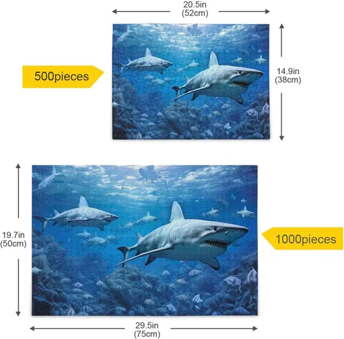 Vista 5 de Rompecabezas de tiburones de 1000 piezas para adultos, juego de rompecabezas grande desafiante para adultos y adolescentes, 29.5 x 19.7 pulgadas