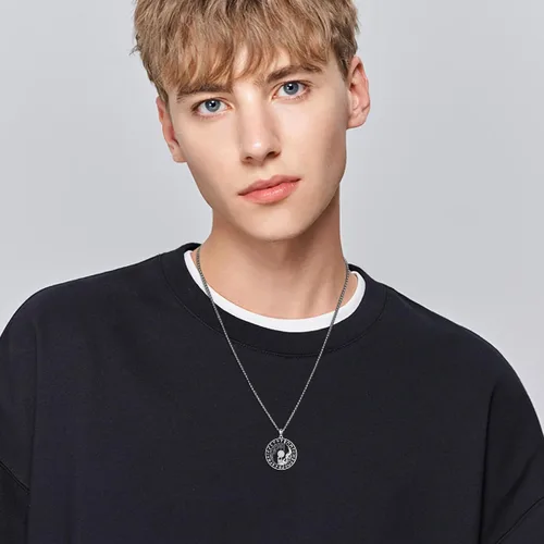 Vista 3 de Collar vikingo para hombre, plata de ley 925, lobo vikingo, martillo de Thors, vegvisir, árbol de la vida, brújula, colgante nórdico, amuleto