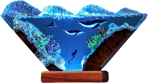 Vista 8 de Humpback Whale and Diver Night Lights, Manta Rays Epoxy Lamp, Epoxy Resin Table Lamp, Boho Home Decor Creative Personalized Gifts, Gift for Her Him