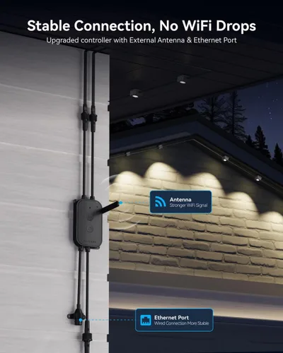 Vista 4 de ASAHOM Luces permanentes para exteriores Pro, 400 pies con 288 LED RGBCW y doble salida, integración WLED, iluminación AI, combinación de 30,000