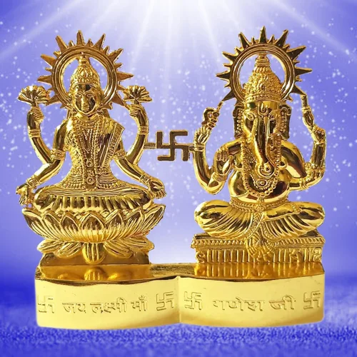 Vista 2 de Laxmi Ganesha Lakshmi & Ganesha - Estatua de ídolo de Laxmi Ganesh Murti [2.8 pulgadas, tamaño pequeño] – para Mandir Home, regalo indio Diwali