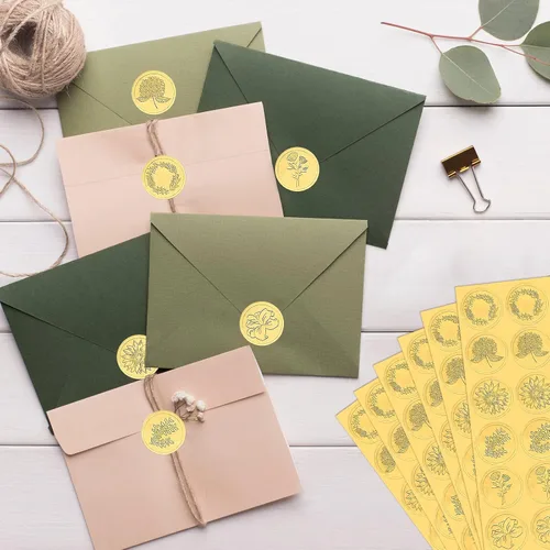 Vista 7 de Gersoniel 540 calcomanías de sellos de cera dorada para boda, sobre en relieve, lámina dorada, calcomanías de cera autoadhesivas para tarjetas