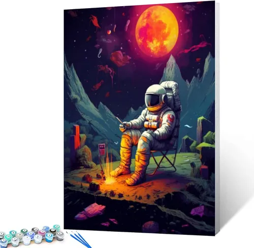 Vista 13 de Tucocoo Graffiti Astronauta - Pintura por números para adultos, espacio exterior, astronauta, pintura al óleo digital, pintura acrílica, kits