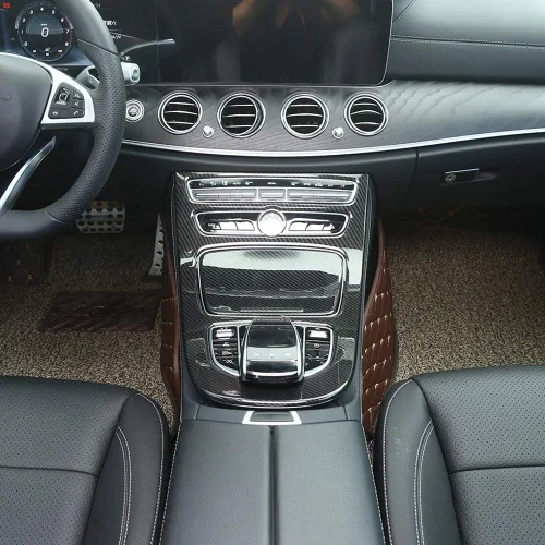Vista 4 de YIWANG Fibra de carbono ABS consola panel de engranajes marco marco ajuste 2 unids para Mercedes Benz Clase E W213 2016-2019 Accesorios de coche