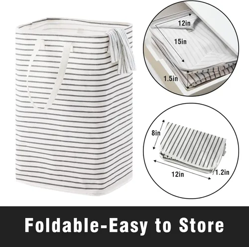 Vista 5 de Cesta de lavandería plegable grande de 100 litros, cesta de ropa independiente con asas largas fáciles de transportar, bolsa de lavado impermeable