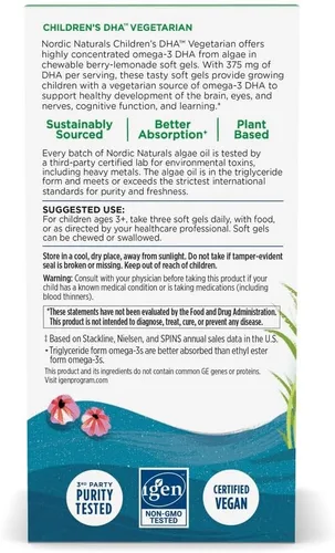 Vista 5 de Nordic Naturals Vegetarian Kids DHA - Algas Omega-3 masticables - 120