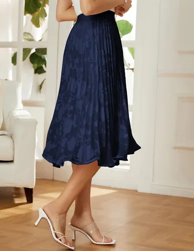 Vista 86 de GRACE KARIN - Falda plisada de gasa para mujer, con cintura alta y elástica, vuelo, corte acampanado y longitud por debajo de la rodilla
