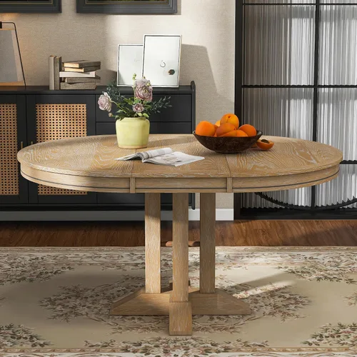 Vista 10 de JUSTONE Mesa de comedor redonda extensible, mesa de comedor de cocina con base en forma de X, juego de mesa de comedor para cocina, comedor, rincón