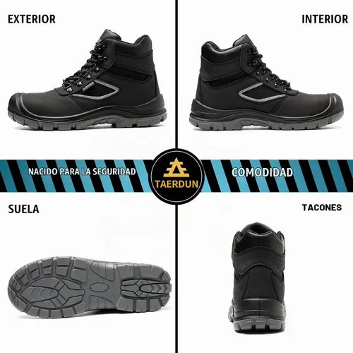Vista 2 de TAERDUN Men's 6" Steel Toe Lace-Up Work Boots, Safety Shoes Slip-Resistant Negro