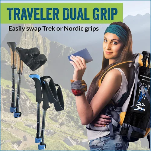Vista 2 de York Nordic Bastones plegables ultraligeros para caminar, listos para viajar, con patas de goma, cestas y bolsa