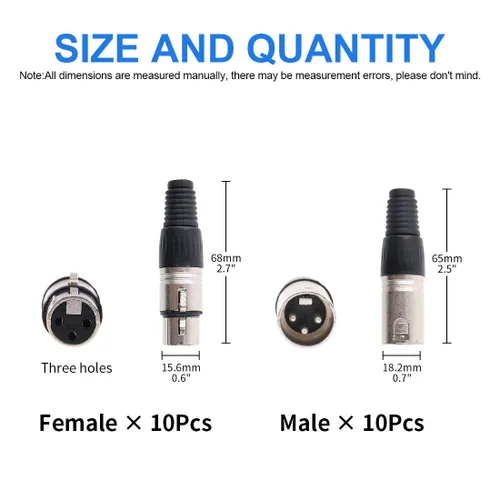 Vista 2 de Glarks Paquete de 20 conectores XLR de 3 pines macho/hembra, micrófono de audio, conector de enchufe de audio, carcasa plateada negra