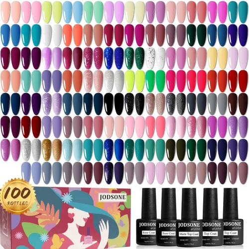 Vista 14 de JODSONE - Juego de 100 esmaltes de uñas de gel (5 ml cada uno) con capa base que no se limpia, capa de base que se borra y capa superior mate