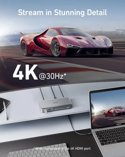 Vista 6 de Estación de acoplamiento Anker 10-en-1 USB C, estación de acoplamiento Displaylink con Dual HDMI y DisplayPort para laptops Windows, MacBook Air/Pro