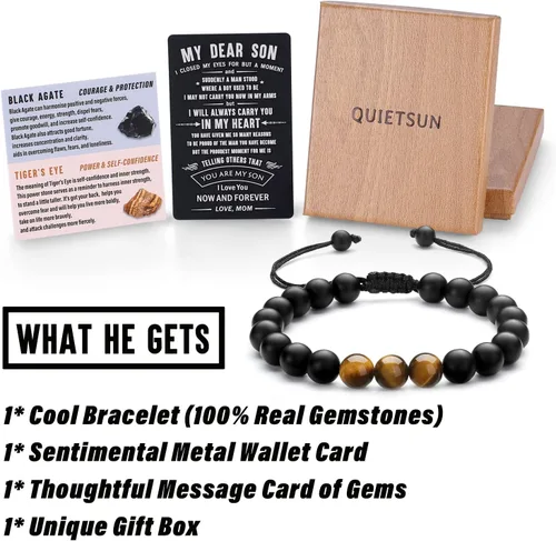 Vista 2 de Pulsera de ojo de tigreágata, regalos para papáhijonietonovioesposo en graduación, día del padre, aniversario, cumpleaños