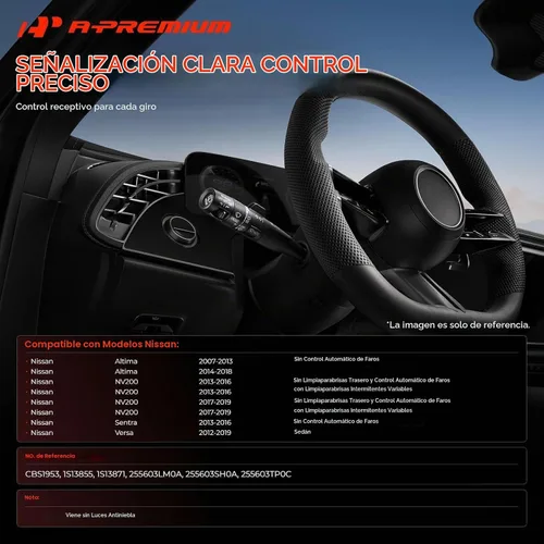 Vista 2 de Interruptor de señal de giro A-Premium, atenuador de faros, luz de estacionamiento, conjunto de palanca del interruptor de limpiaparabrisas