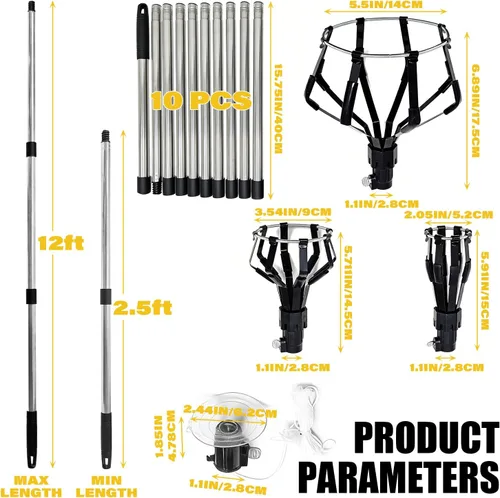 Vista 2 de Cambiador de bombilla de 12 pies para techos altos, herramienta de extracción de bombillas con ventosa y 3 canastas, kit de herramientas de poste