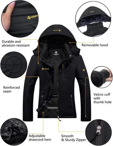 Vista 6 de GEMYSE Chaqueta impermeable de esquí para mujer, chaqueta de invierno con capucha, resistente al viento, para mujer