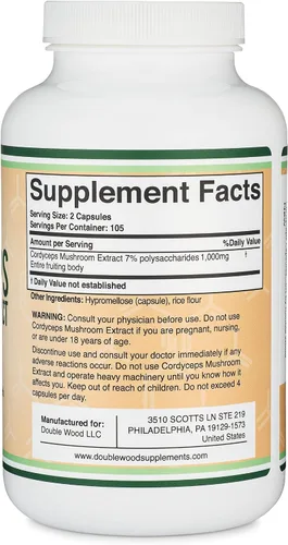 Vista 3 de Cápsulas Cordyceps (extracto de hongo Cordyceps Sinensis) 210 unidades, suministro para 3.5 meses, 1,000 mg