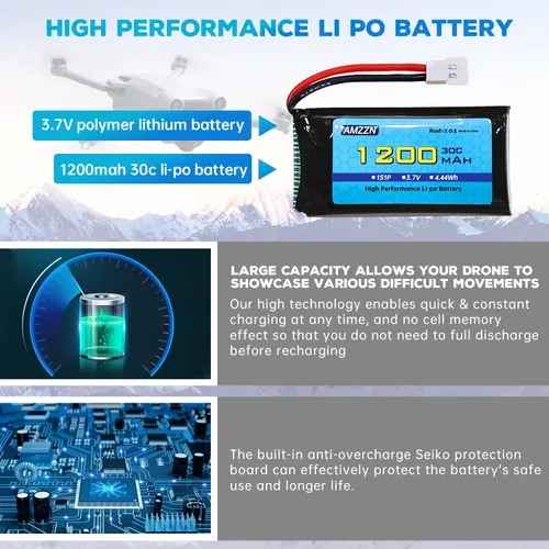 Vista 5 de Batería Lipo de 3.7 V 1200 mAh 30C con cable de carga USB, enchufe Molex para SYMA X5SW X5SC X5SC-1 KY601S RC Drone Accesorios de batería de litio