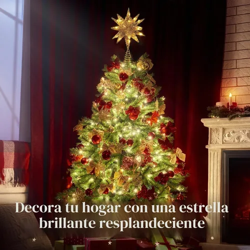 Vista 2 de Lewondr Decoración para árbol de Navidad, decoración de árbol de Navidad con forma de estrella en 3D con diseño de explosión de estrellas, control