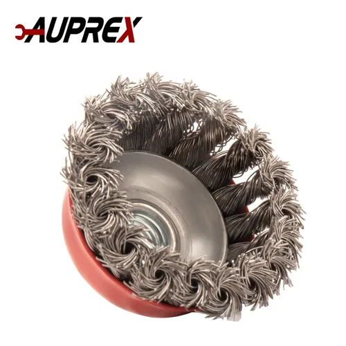 Vista 6 de AUPREX Paquete de 2 cepillos de alambre anudado para amoladoras angulares con eje roscado 11 UNC, alambre de acero al carbono de 0.02 pulgadas