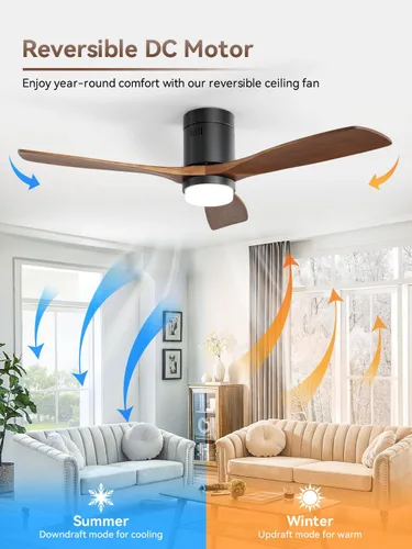 Vista 5 de Sofucor Ventilador de techo de 52 pulgadas con luces y control remoto, ventilador de techo de madera de perfil bajo de montaje al ras