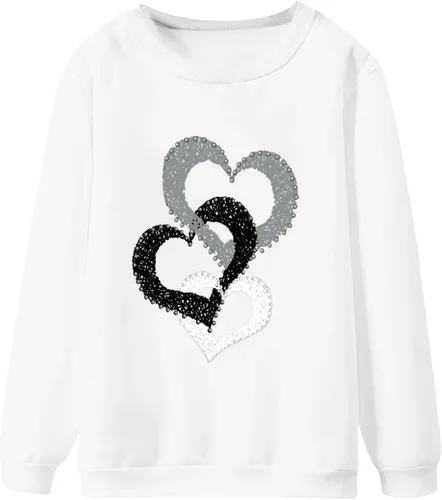 Vista 4 de Camisas de San Valentín para mujer, sudadera con estampado de corazón de amor, casual, manga larga, cuello redondo, suéter sin botones