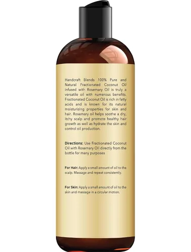 Vista 2 de Handcraft Blends Aceite de Coco Fraccionado Infundido con Romero - 8 Fl Oz - 100% Puro y Natural - Grado Premium Aceite Portador para Piel, Cabello